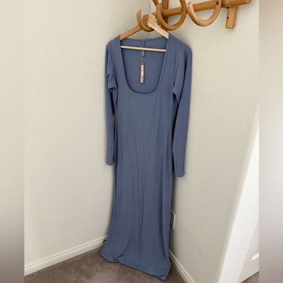 NWT SKIMS Soft Lounge Long Sleeve Dress maxi SLATE  RARE size XL ribbed - Picture 4 of 9